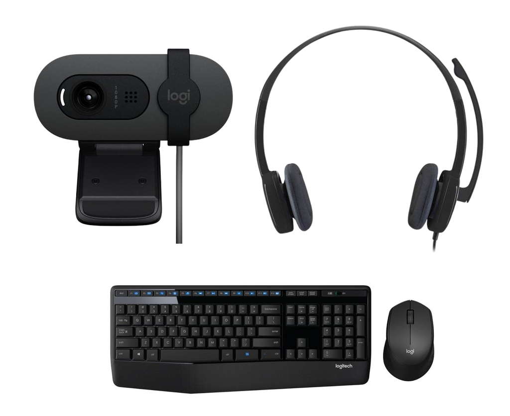 Logitech MK345 Keyboard and Mouse Combo with H151 Headset and BRIO 100 Webcam (Graphite)