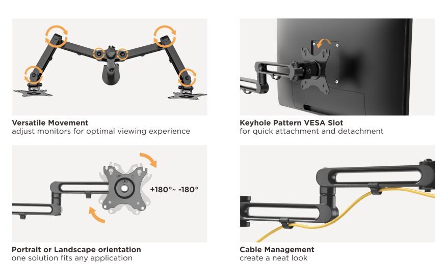 Brateck Dual Monitor Premium Aluminum Articulating Monitor Arm