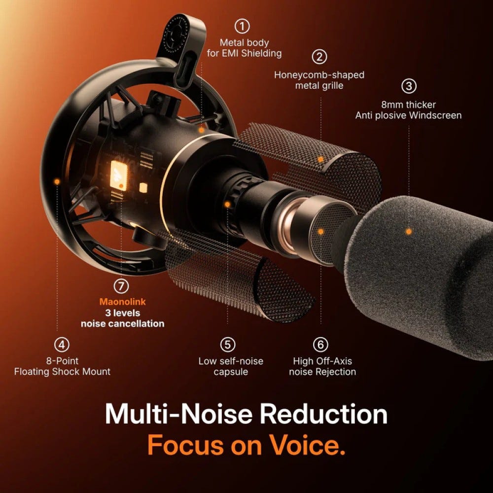 MAONO PD200W Hybrid Podcasting Wireless Microphone (Desktop Stand)
