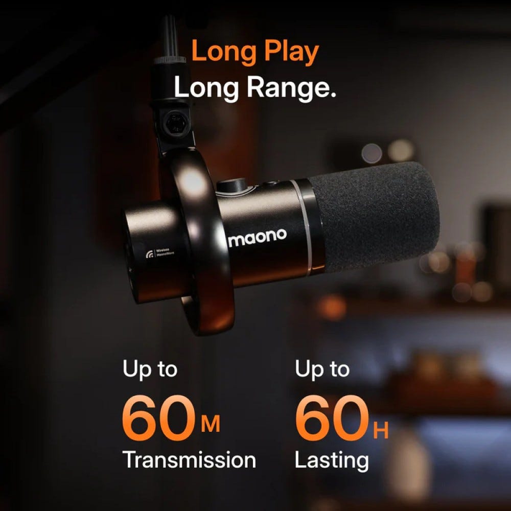 MAONO PD200W Hybrid Podcasting Wireless Microphone (Desktop Stand)