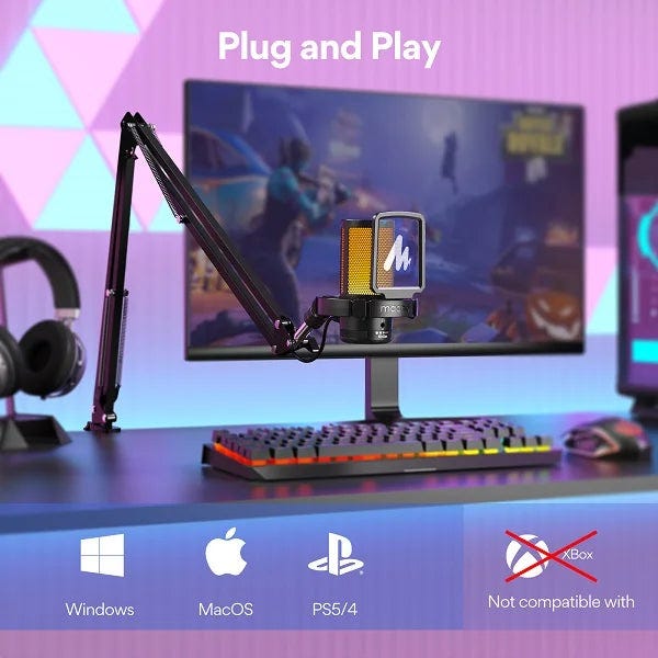 MAONO DGM20S Gamerwave Condenser USB Gaming RGB Microphone with Boom Arm