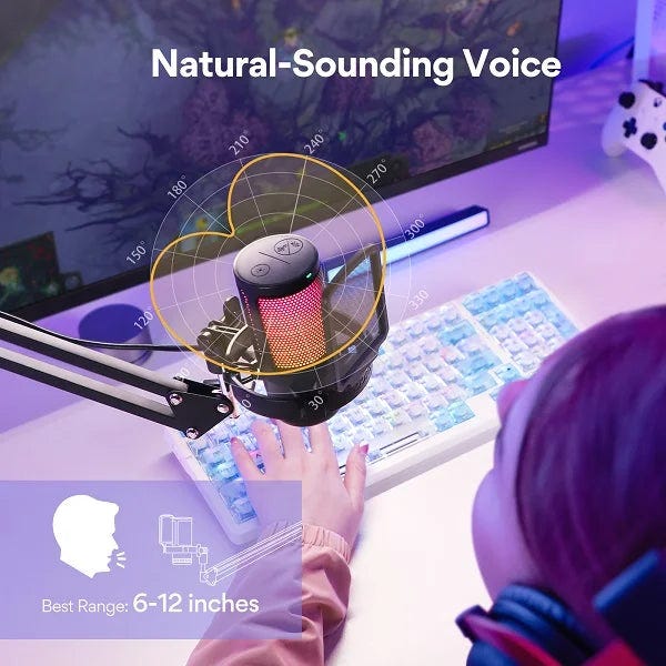 MAONO DGM20S Gamerwave Condenser USB Gaming RGB Microphone with Boom Arm