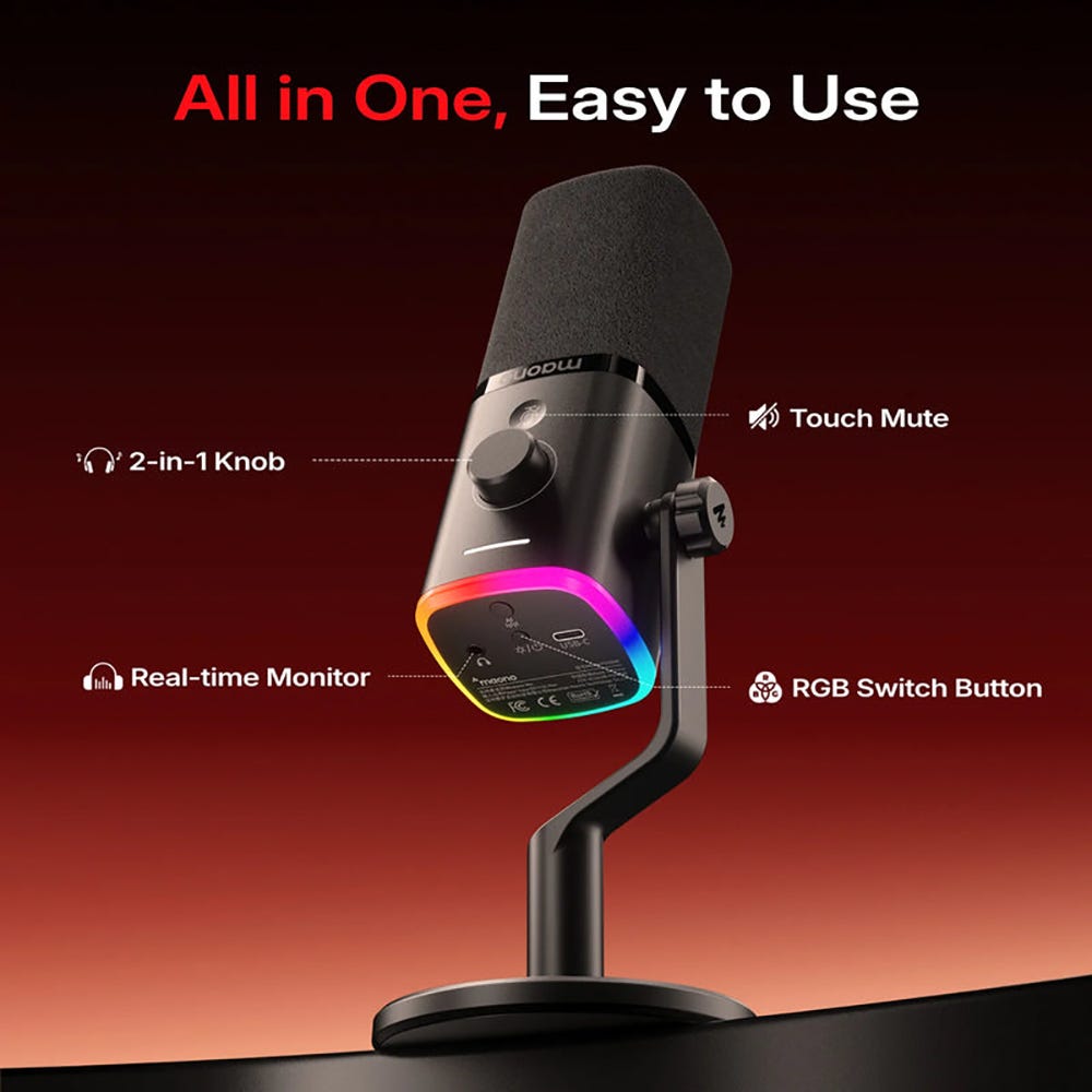 MAONO PD100W Wireless and Dynamic Microphone (Desk Stand)
