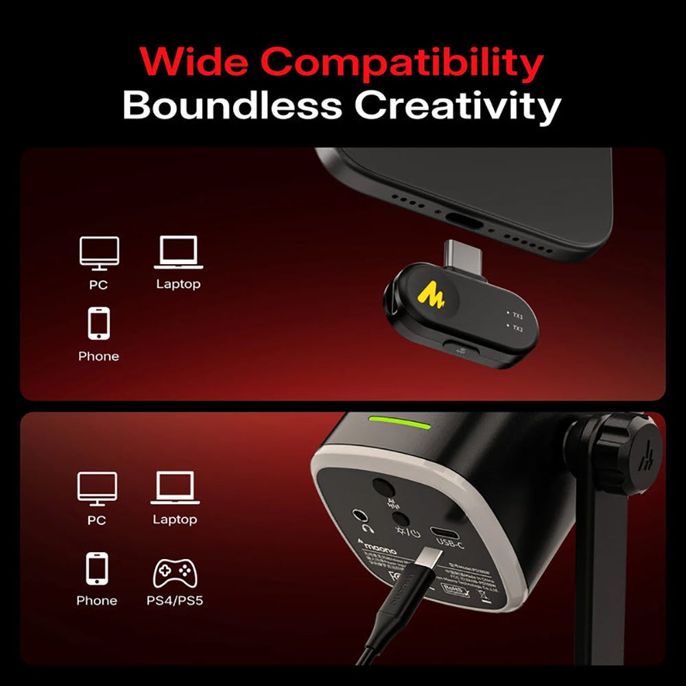 MAONO PD100W Wireless and Dynamic Microphone (Desk Stand)