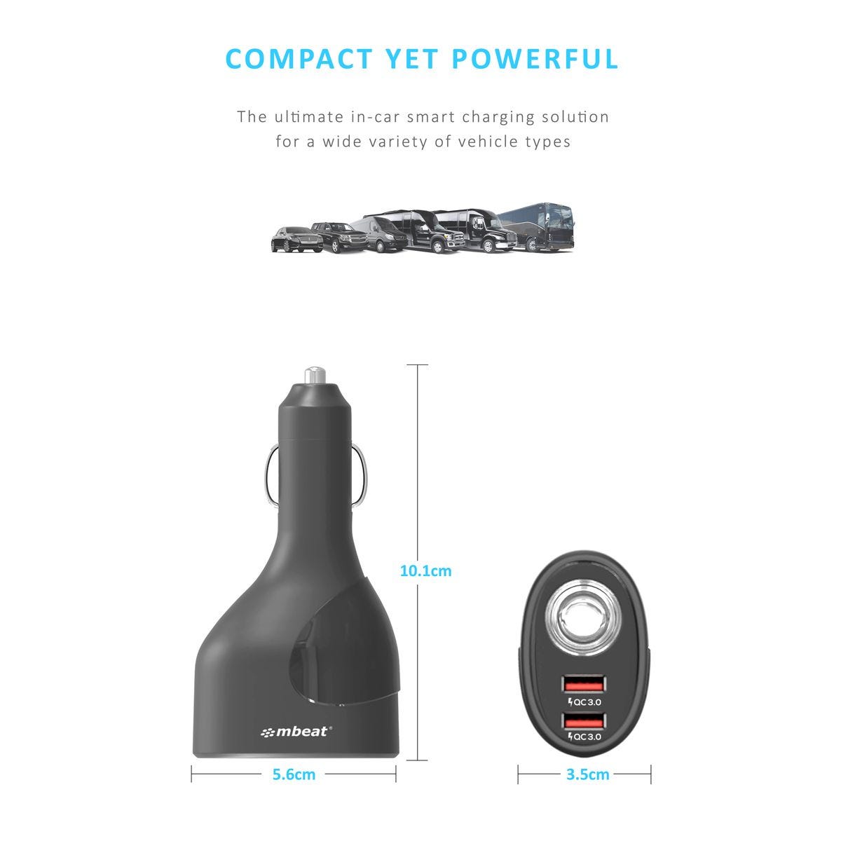 Mbeat Gorilla Power Dual Port QC 3.0 Car Charger With Cigar Lighter Socket