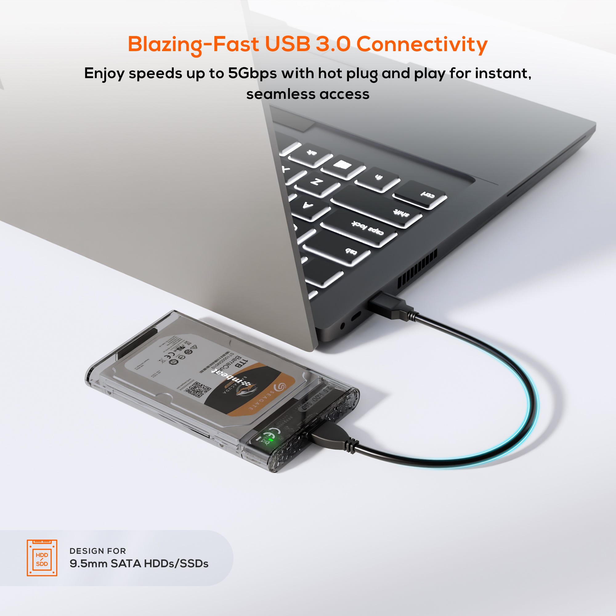 Mbeat A1 See-Through Tool Free USB 3.0 2.5" SATA HDD Enclosure (Black)