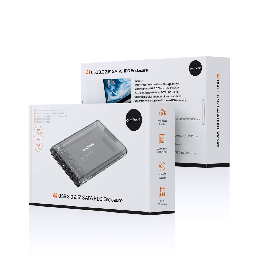 Mbeat A1 See-Through Tool Free USB 3.0 2.5" SATA HDD Enclosure (Black)