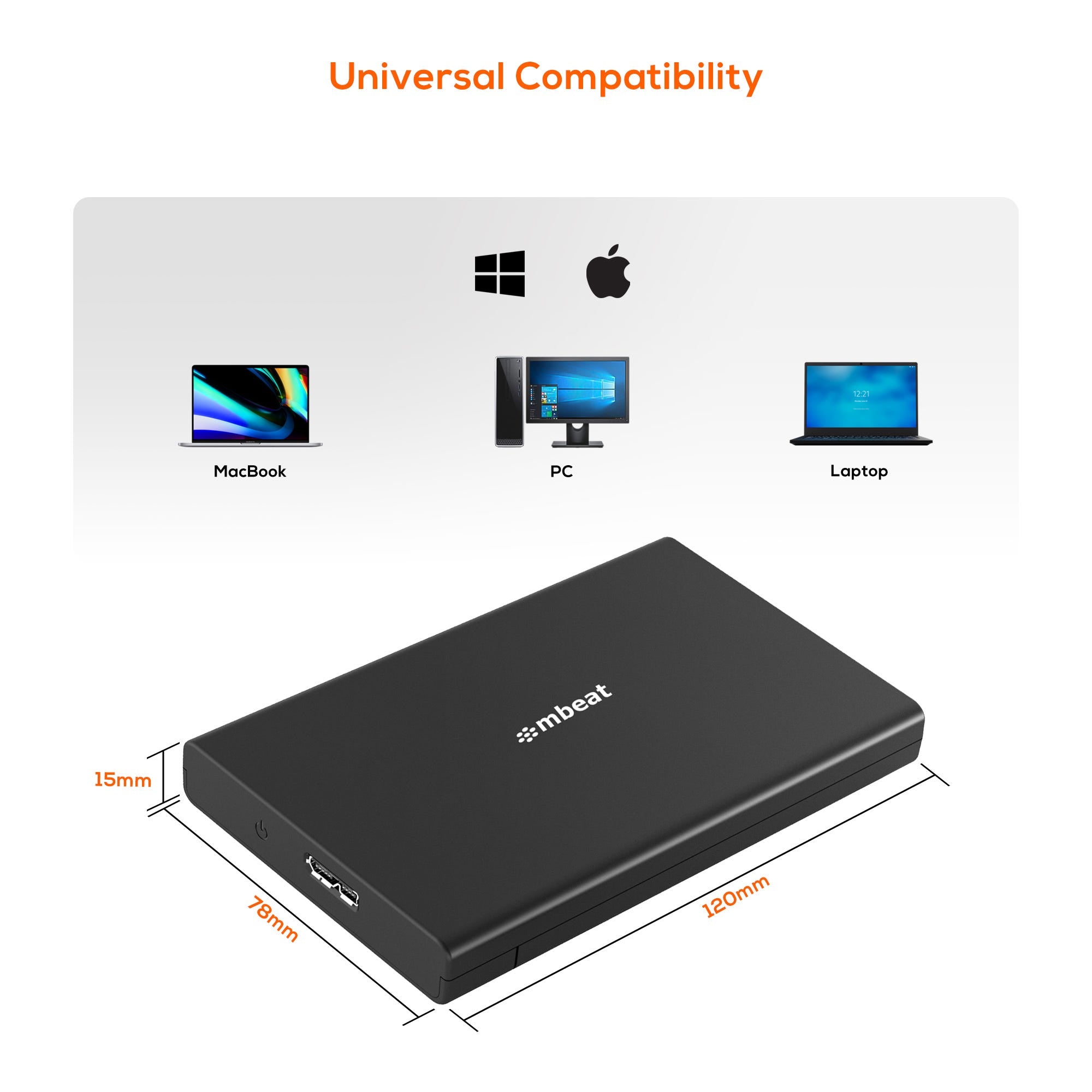 Mbeat A2 Slim Tool-Free USB 3.0 2.5" SATA HDD Enclosure (Black)
