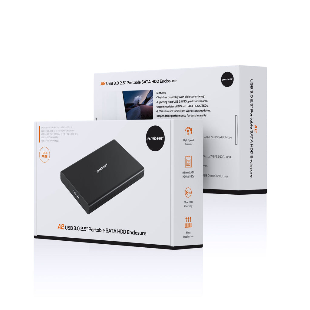 Mbeat A2 Slim Tool-Free USB 3.0 2.5" SATA HDD Enclosure (Black)