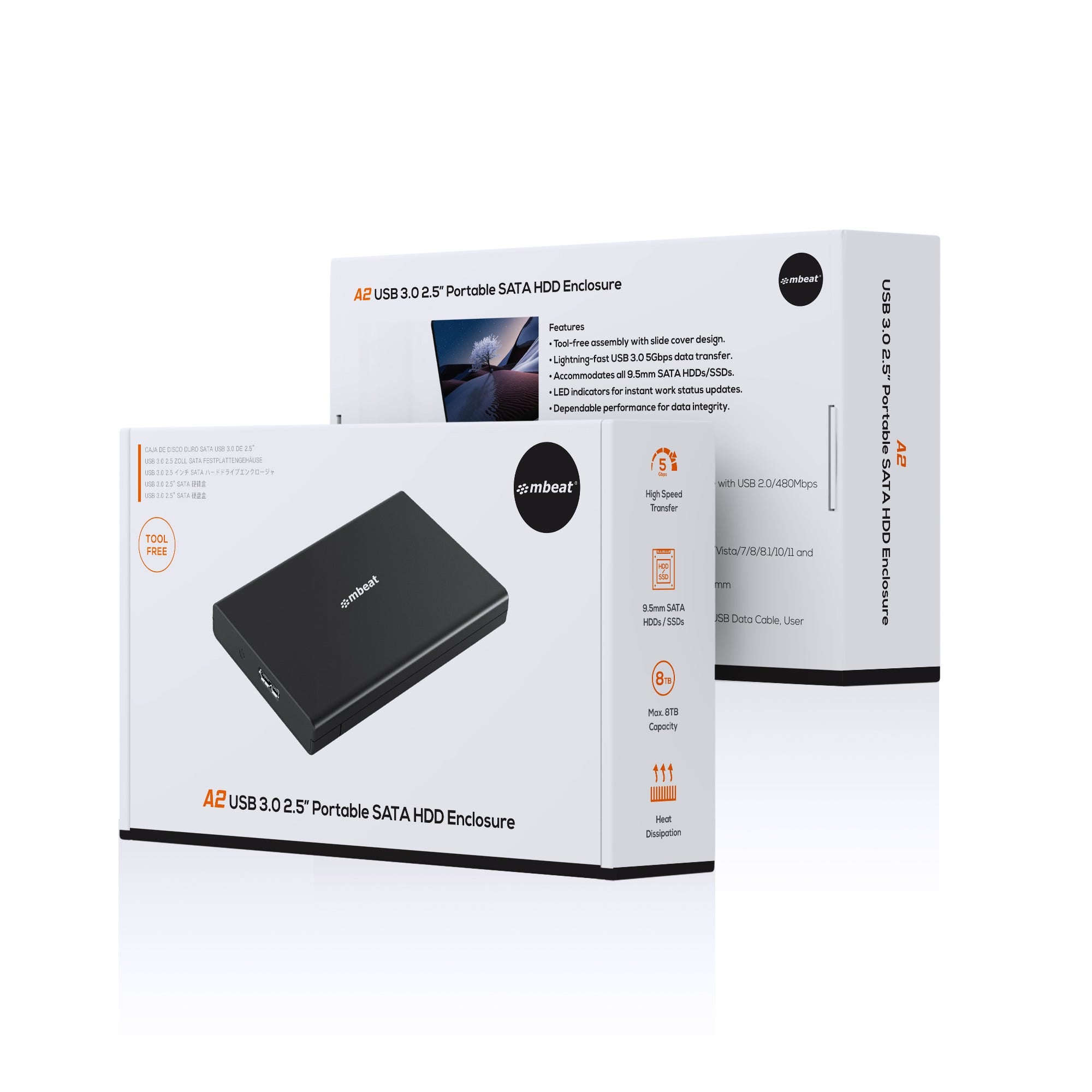 Mbeat A2 Slim Tool-Free USB 3.0 2.5" SATA HDD Enclosure (Black)