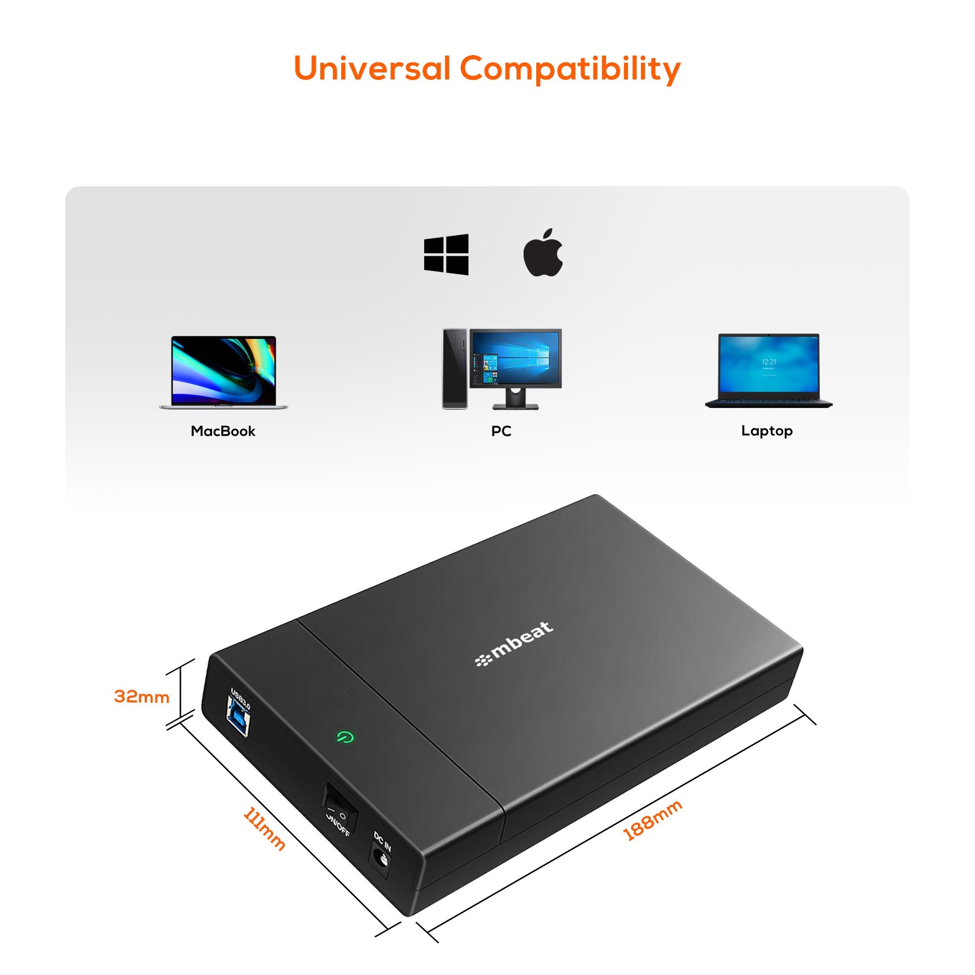 Mbeat C1 Tool-Free USB 3.0 3.5" & 2.5" SATA HDD Enclosure (Black)