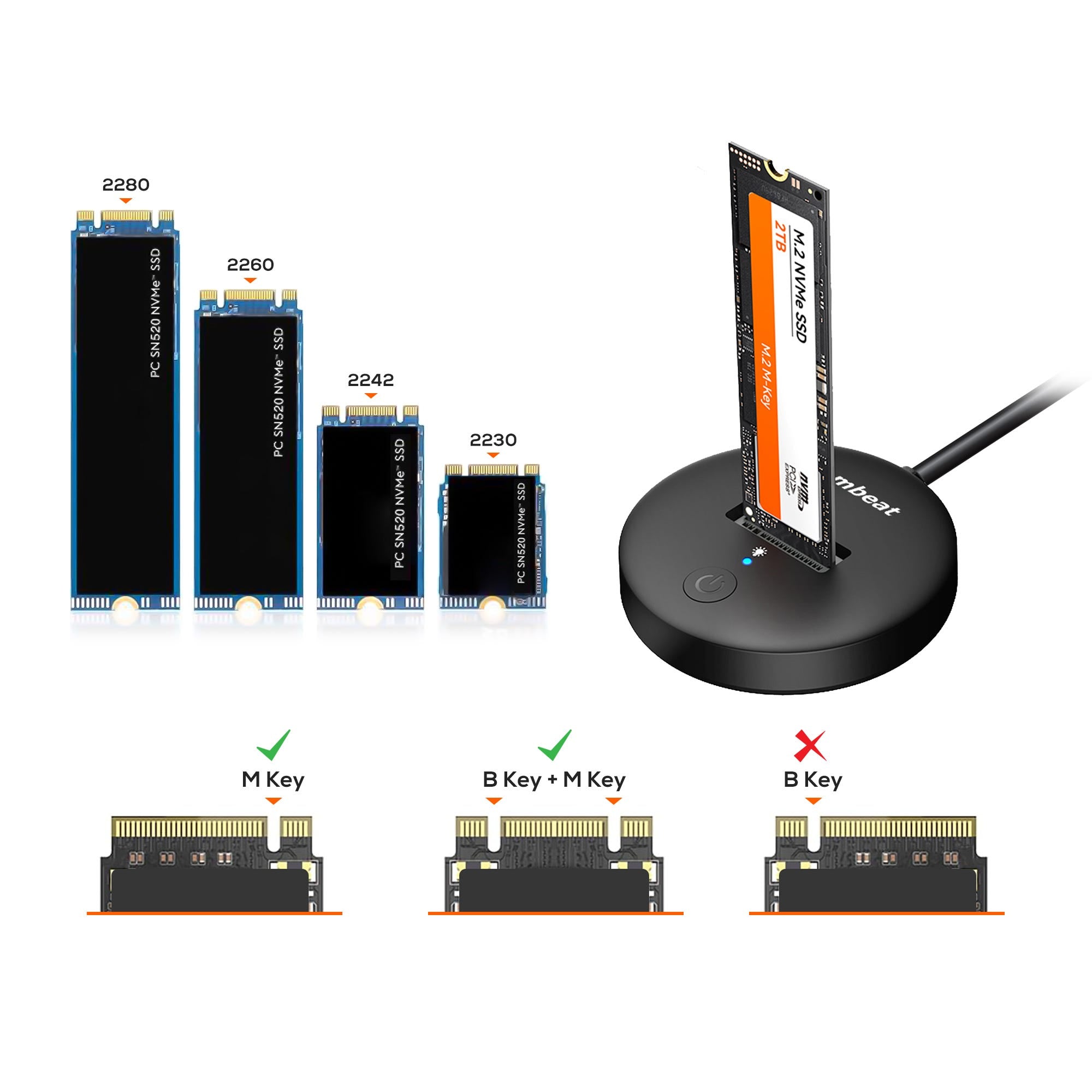 Mbeat H1 USB 3.2 Gen2 10Gbps M.2 NVMe & SATA SSD Mini Dock (Black)