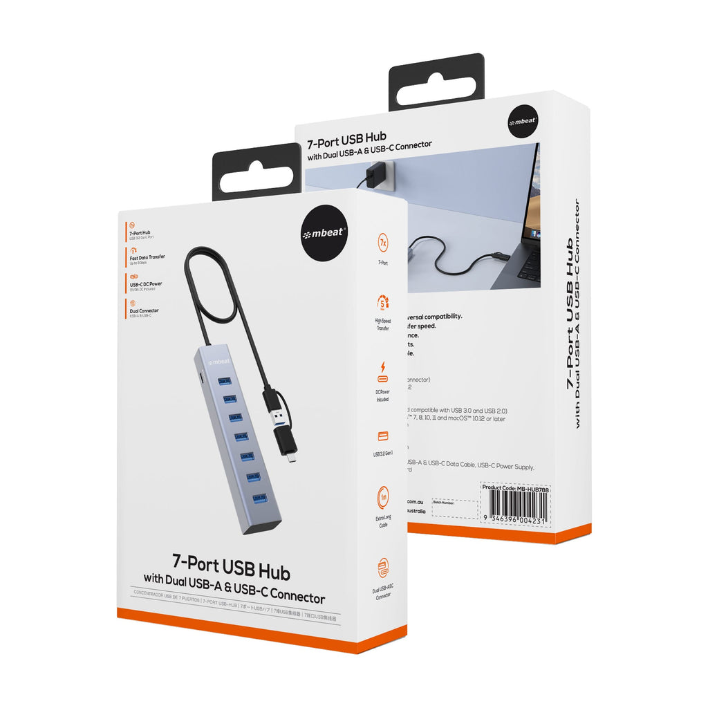 Mbeat 7-Port USB Hub with Dual USB-A & USB-C Connector