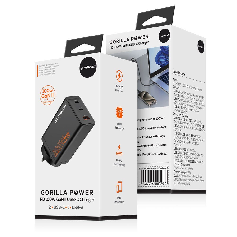 Mbeat Gorilla Power PD 100W GaN II USB-C Charger