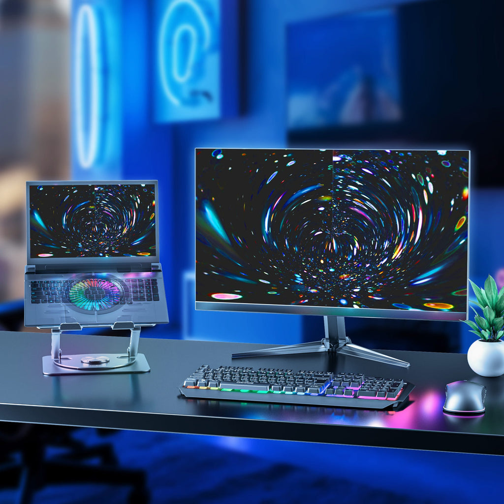 Mbeat S8 Rotating Laptop Stand with RGB Cooling Fan and USB Ports
