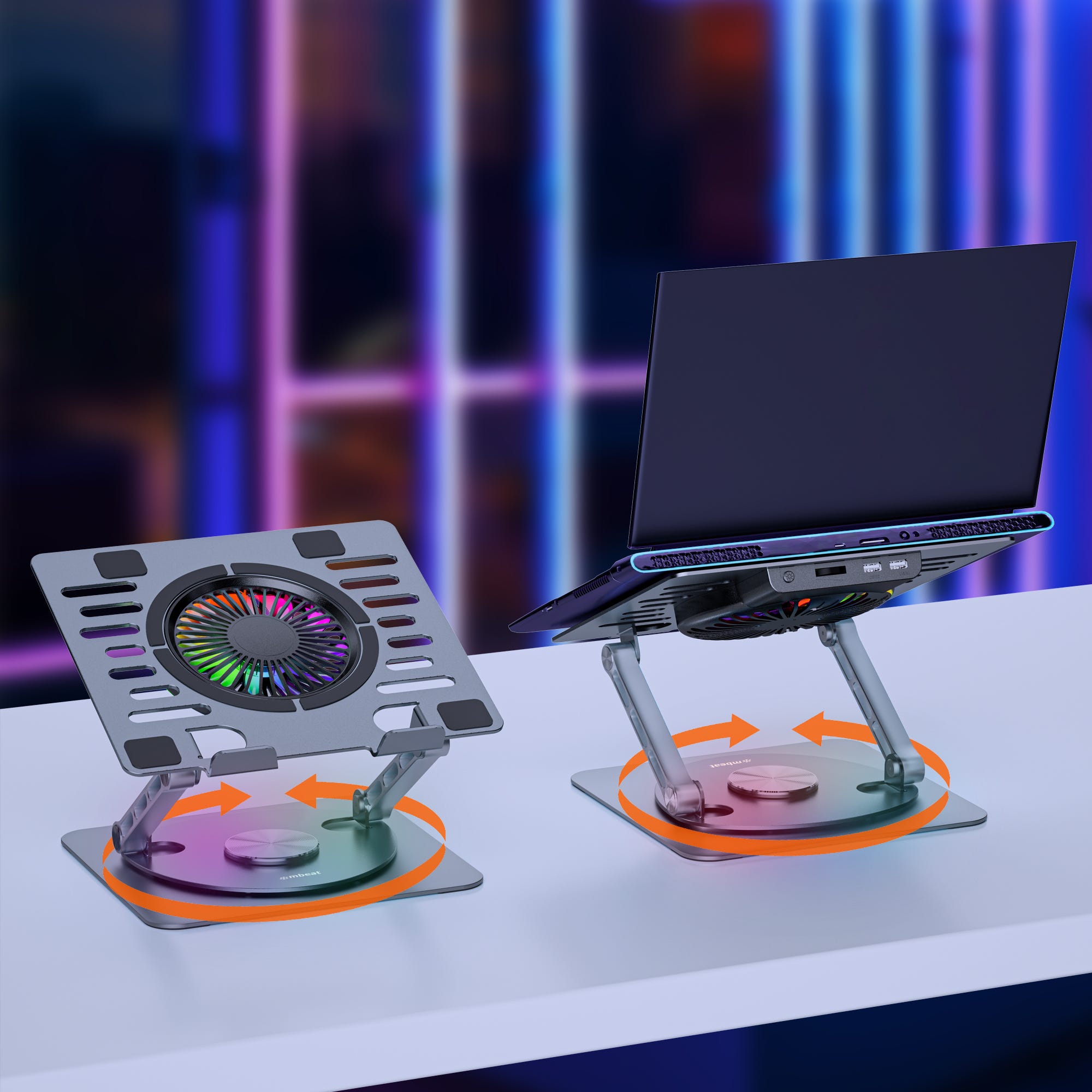 Mbeat S8 Rotating Laptop Stand with RGB Cooling Fan and USB Ports