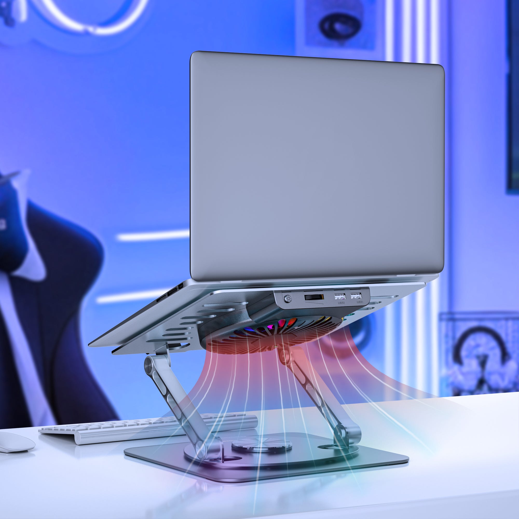 Mbeat S8 Rotating Laptop Stand with RGB Cooling Fan and USB Ports