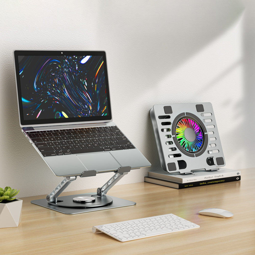 Mbeat S8 Rotating Laptop Stand with RGB Cooling Fan and USB Ports