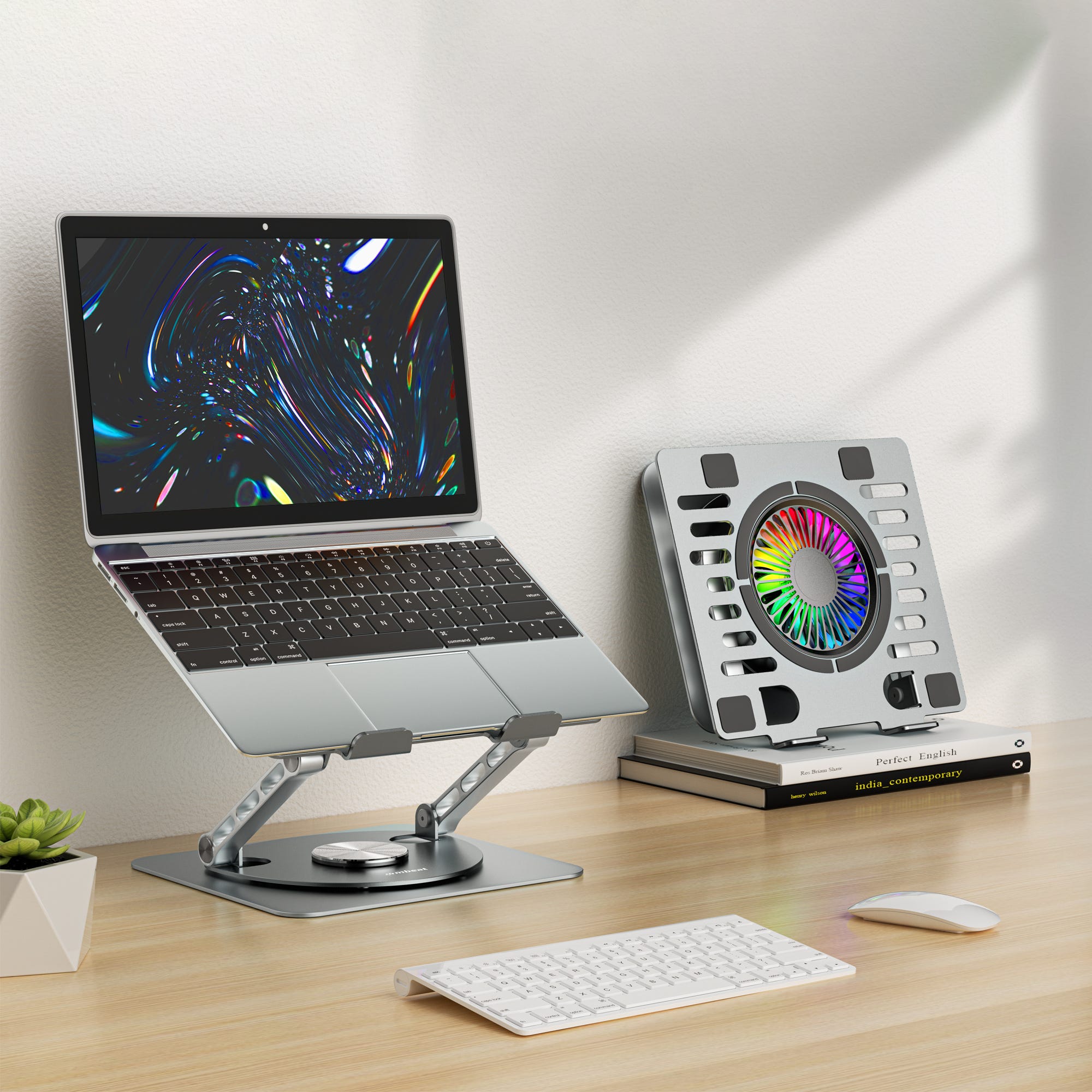 Mbeat S8 Rotating Laptop Stand with RGB Cooling Fan and USB Ports