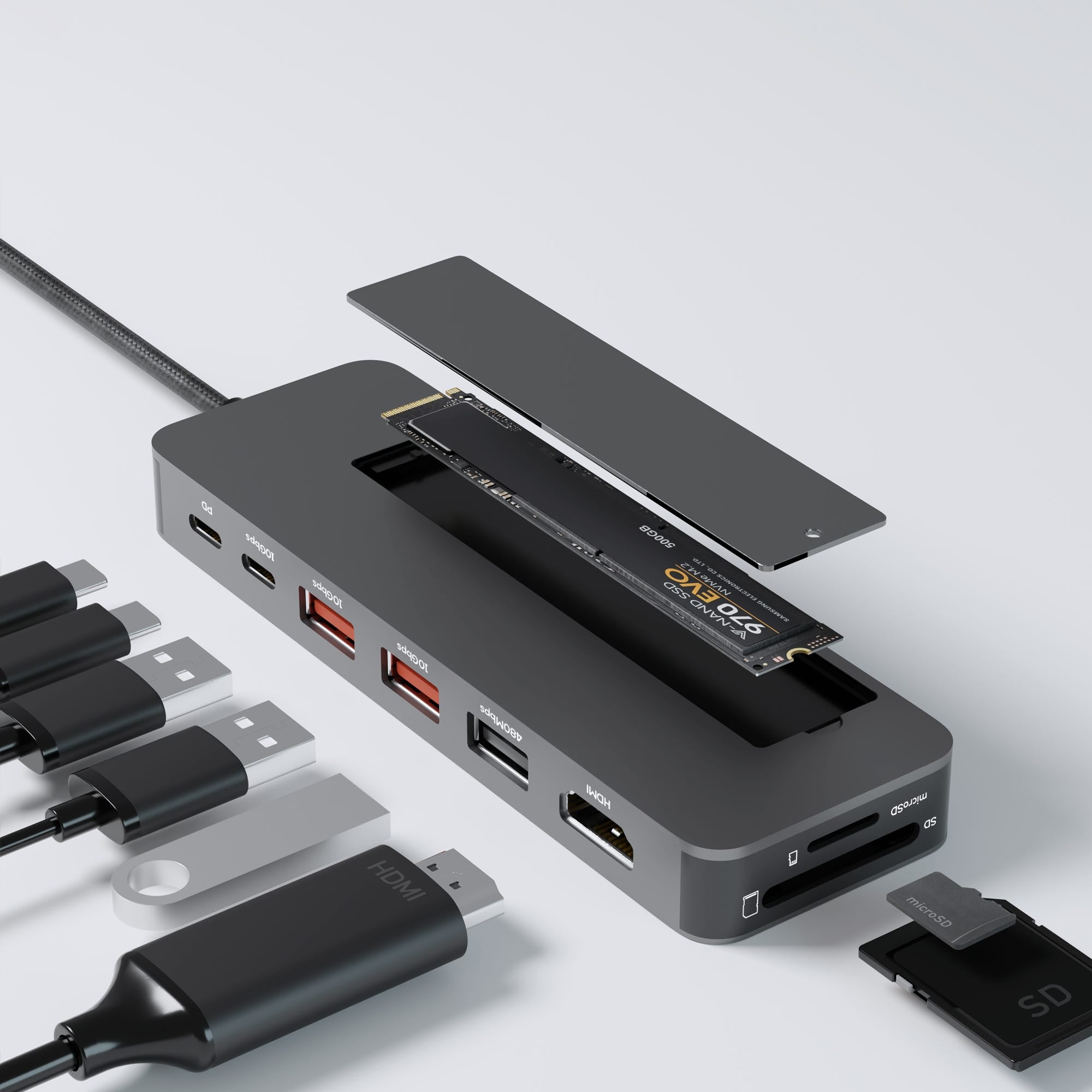 Mbeat Elite 9-in-1 USB-C Multiport Hub with Built-in M.2 NVMe SSD Enclosure