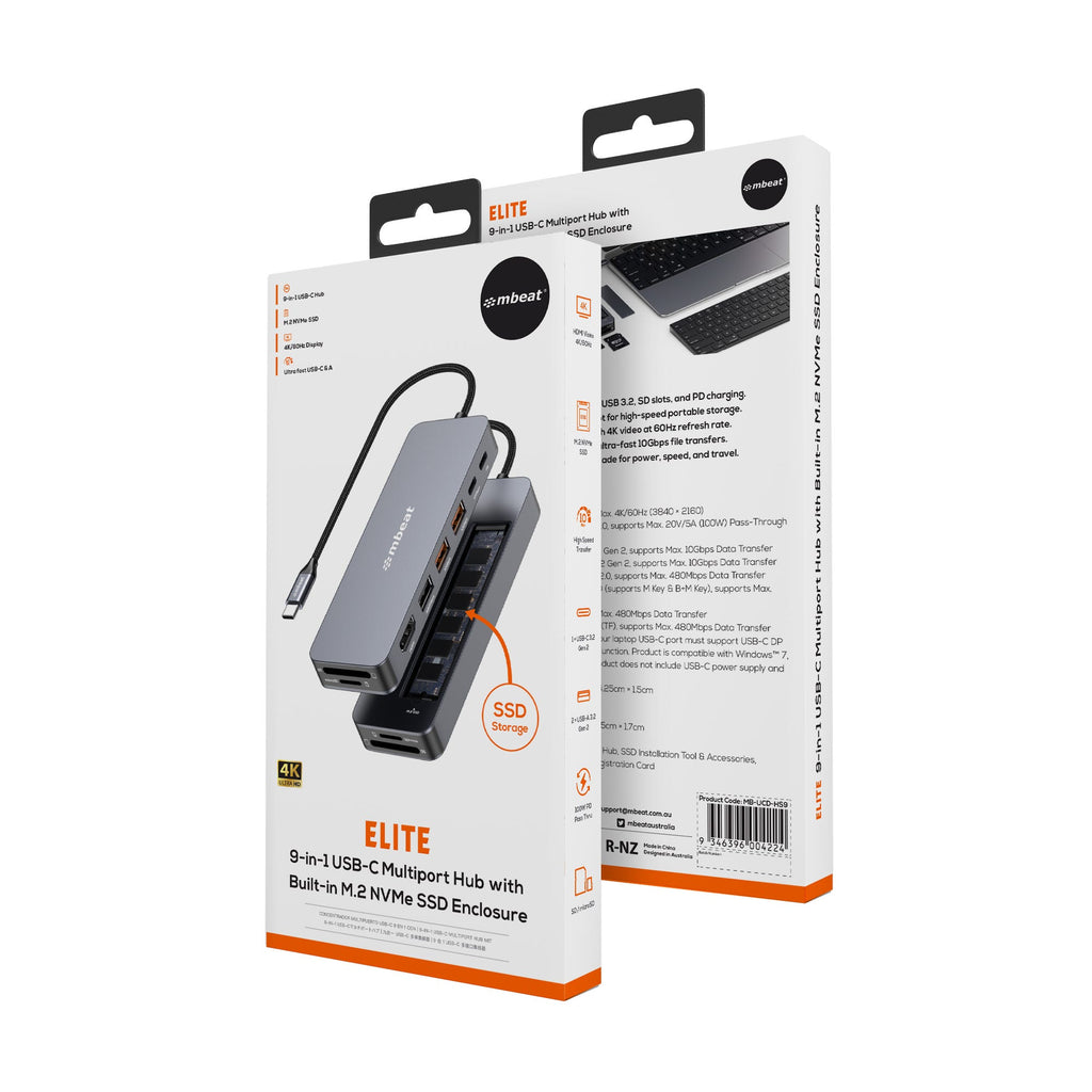 Mbeat Elite 9-in-1 USB-C Multiport Hub with Built-in M.2 NVMe SSD Enclosure