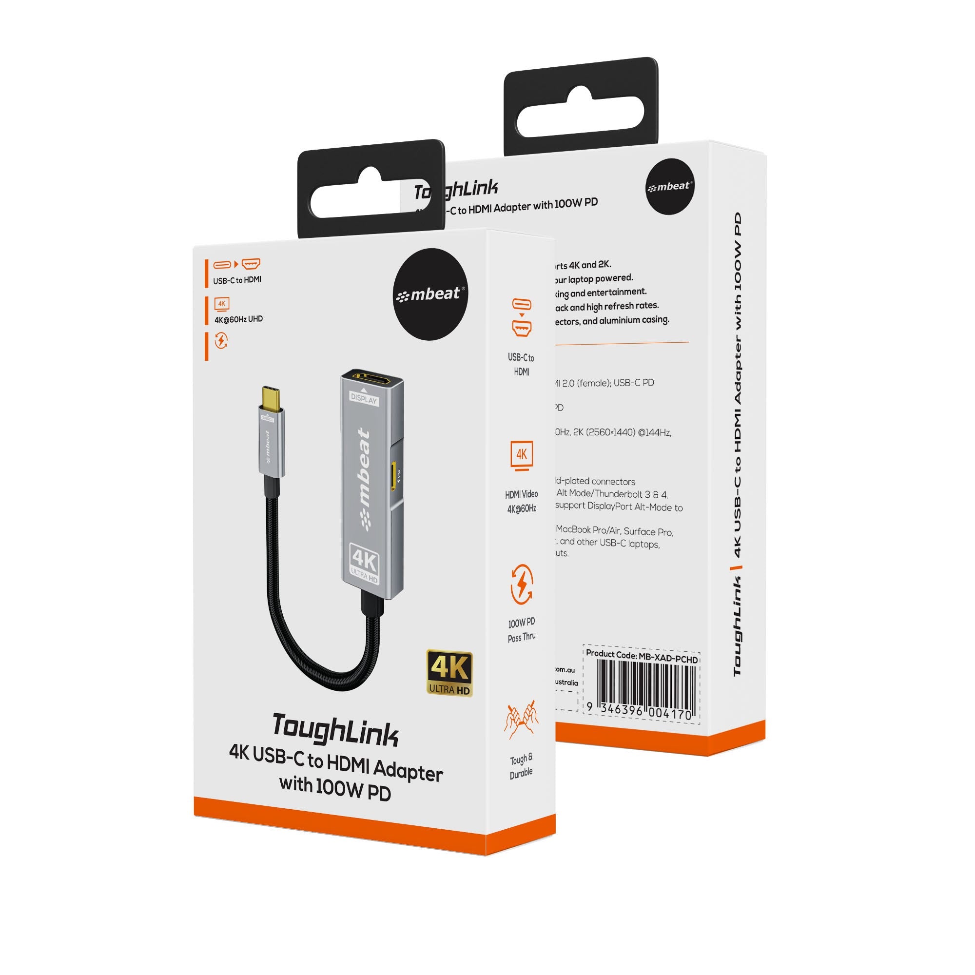 Mbeat Tough Link USB USB-C to HDMI Adapter with 100W PD (Space Grey)