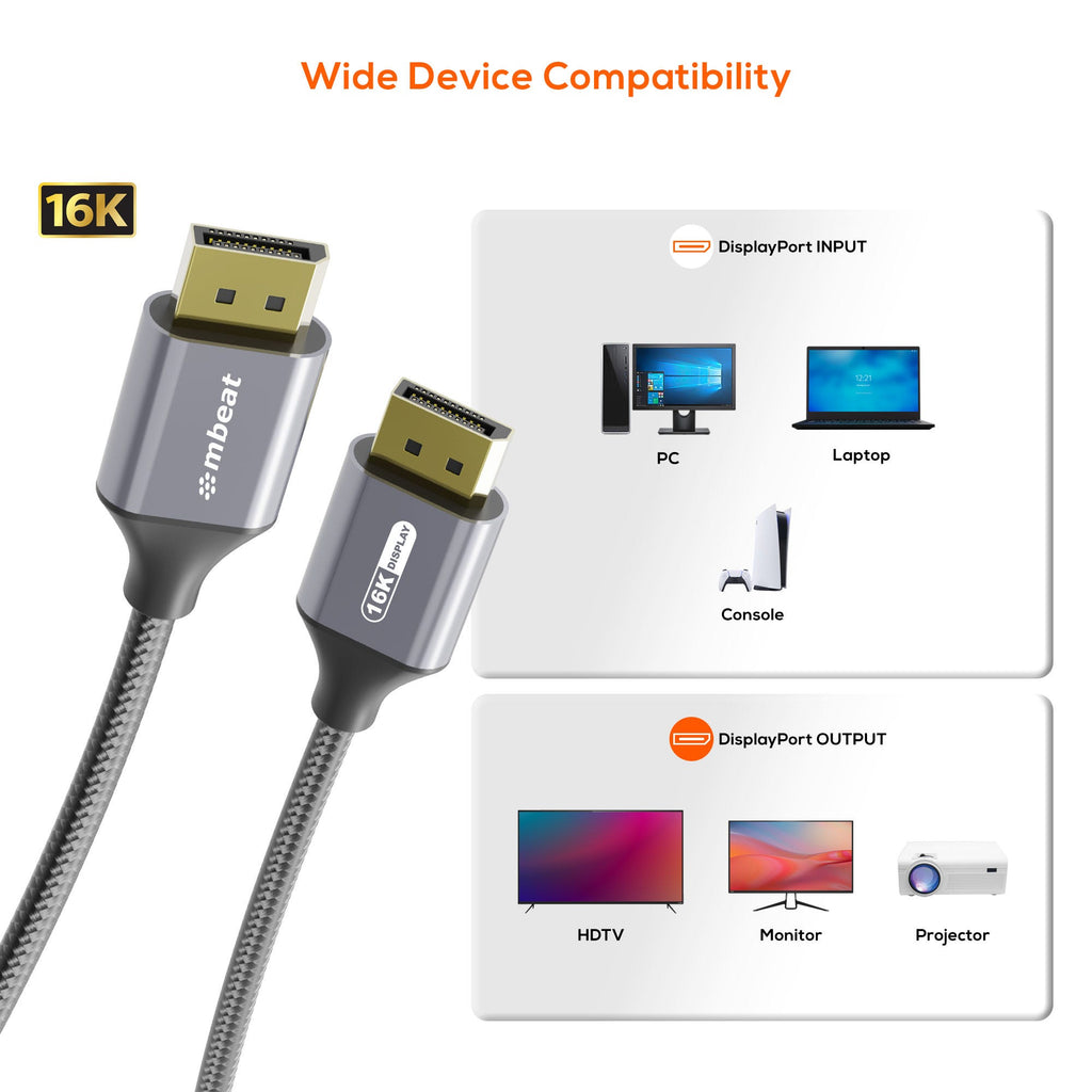 Mbeat Tough Link 1.8m 16K DisplayPort to DisplayPort Cable (Space Grey)