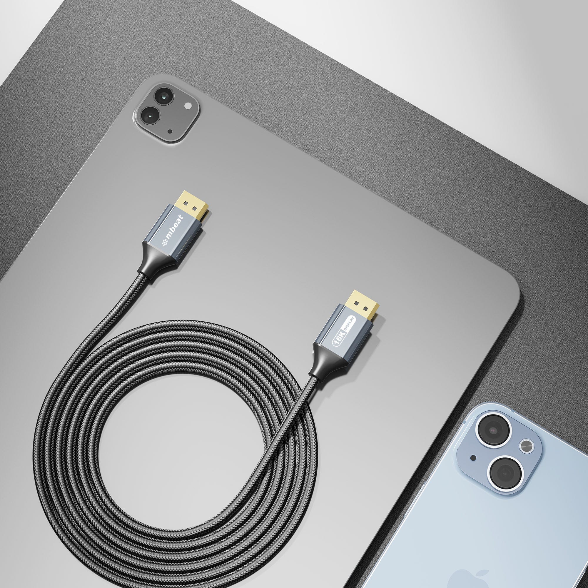 Mbeat Tough Link 1.8m 16K DisplayPort to DisplayPort Cable (Space Grey)