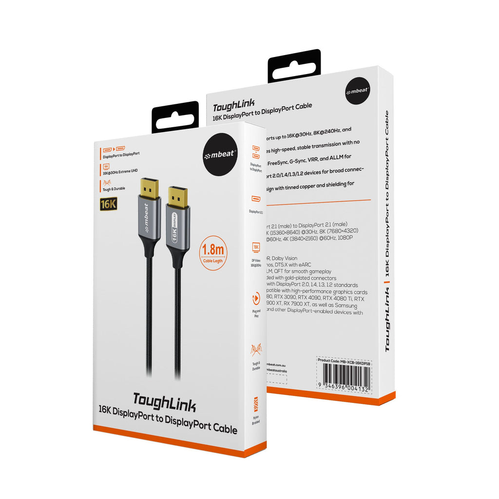 Mbeat Tough Link 1.8m 16K DisplayPort to DisplayPort Cable (Space Grey)