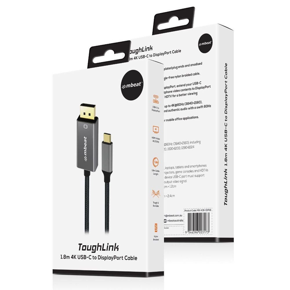 mbeat Toughlink 1.8m 4K USB-C to Display Port Cable