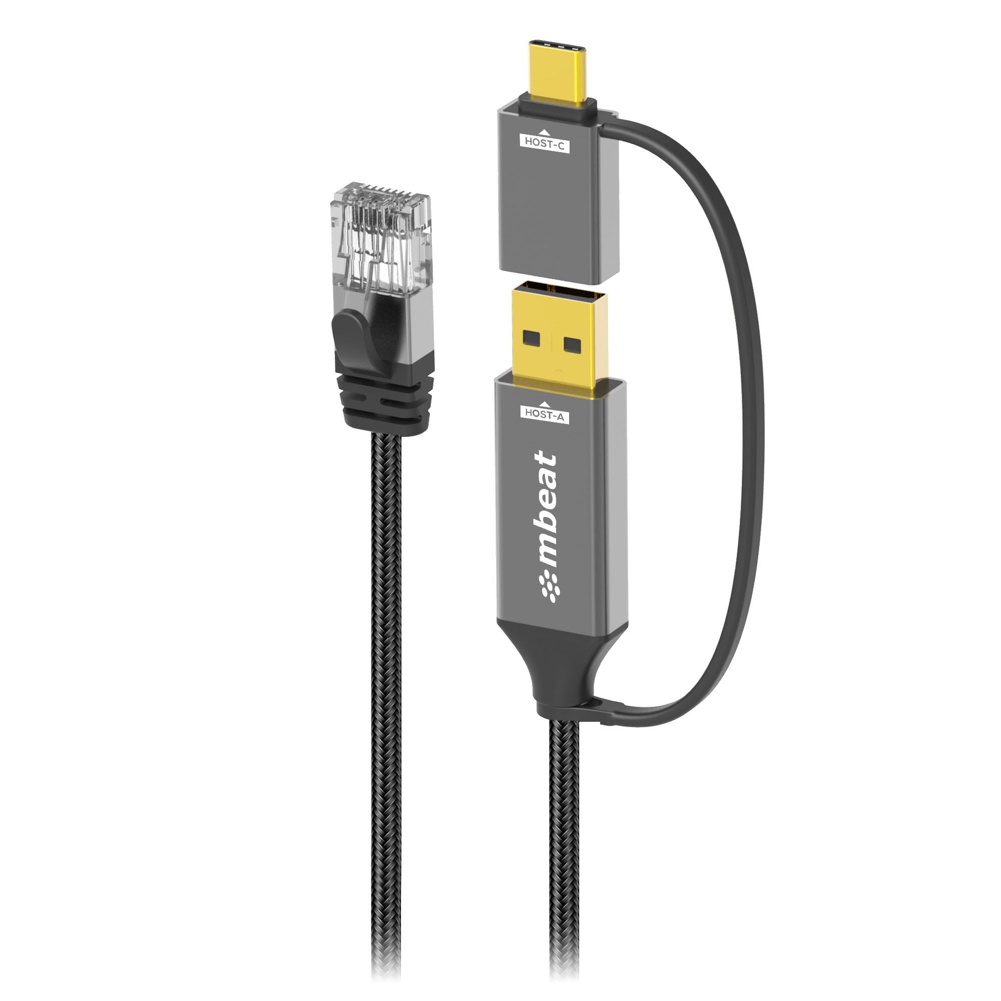 Mbeat Tough Link 3m USB and USB-C to RJ45 Ethernet Cable (Space Grey)