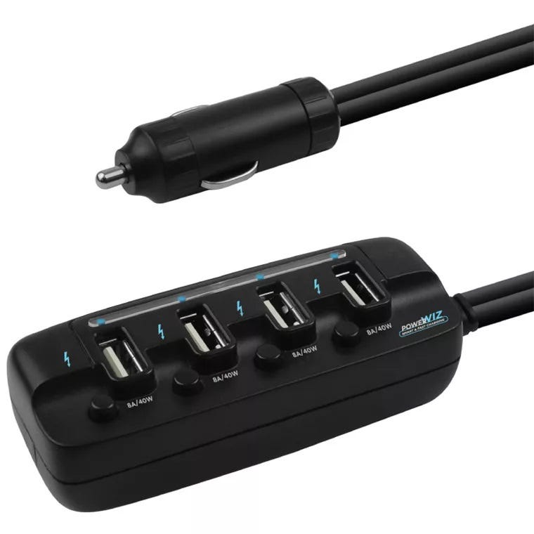 Mbeat 4-Port 40W rapid car charger with ON,OFF switches