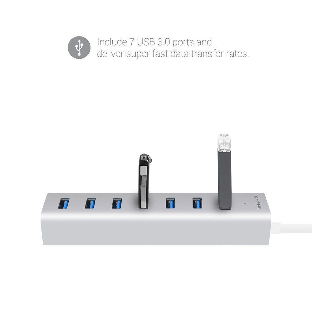 Mbeat 7-Port USB 3.0 Aluminum Slim Hub with Power for PC and MAC