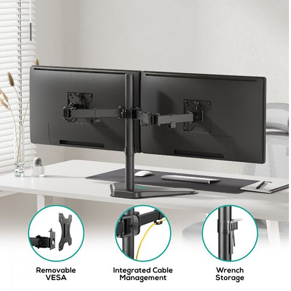 Mbeat activiva Dual-Screen Articulating Monitor Arm with Free-Standing Desktop Base