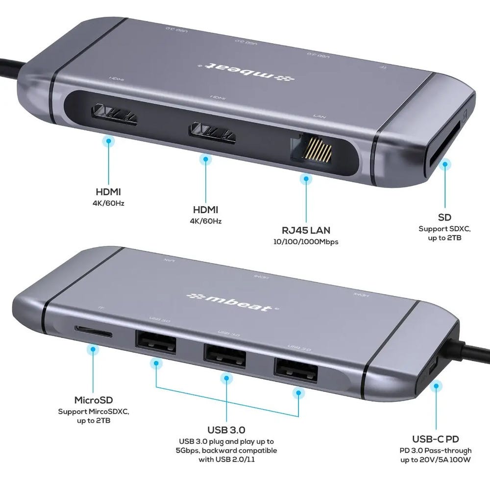 Mbeat Elite X11 Dual HDMI USB-C Docking Station