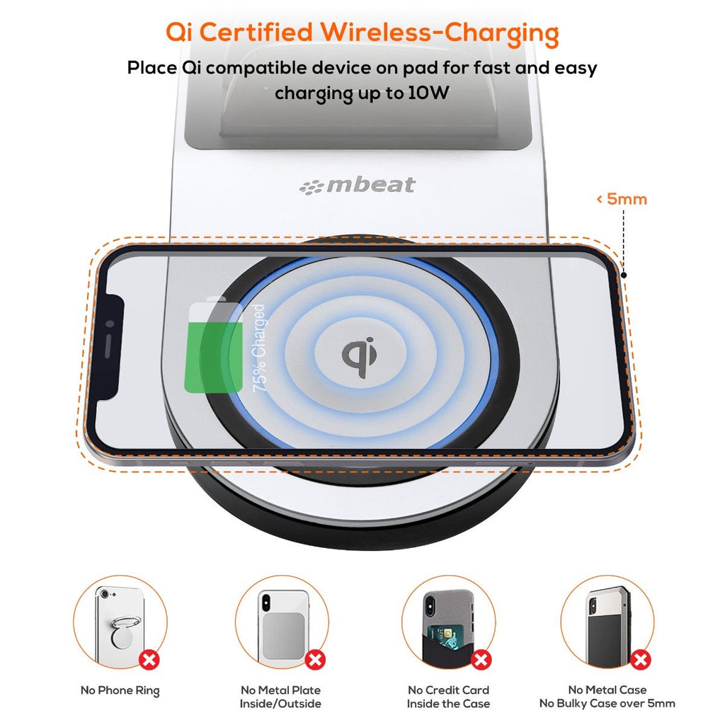 Mbeat Gorilla Power 50W Qi Certified Multi-Device USB & Wireless Charging Dock