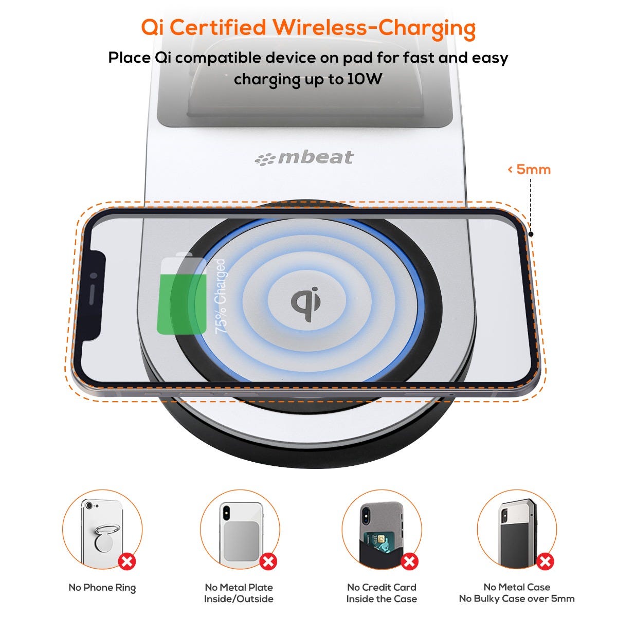 Mbeat Gorilla Power 50W Qi Certified Multi-Device USB & Wireless Charging Dock