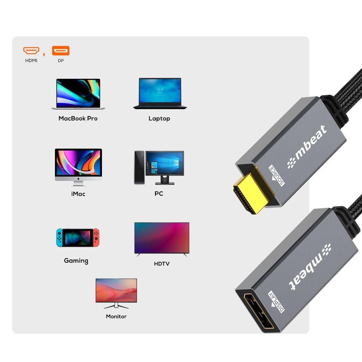 Mbeat Tough Link HDMI to DisplayPort Adapter with USB Power