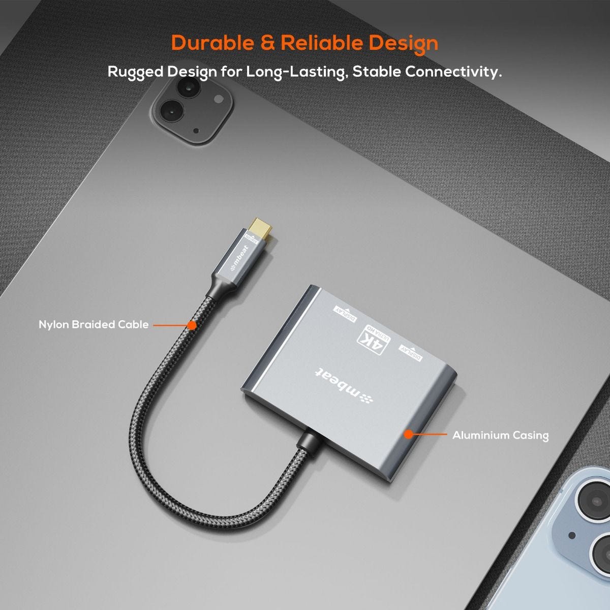 Mbeat Tough Link USB USB-C to Dual 4K 60Hz HDMI MST Adapter (Space Grey)
