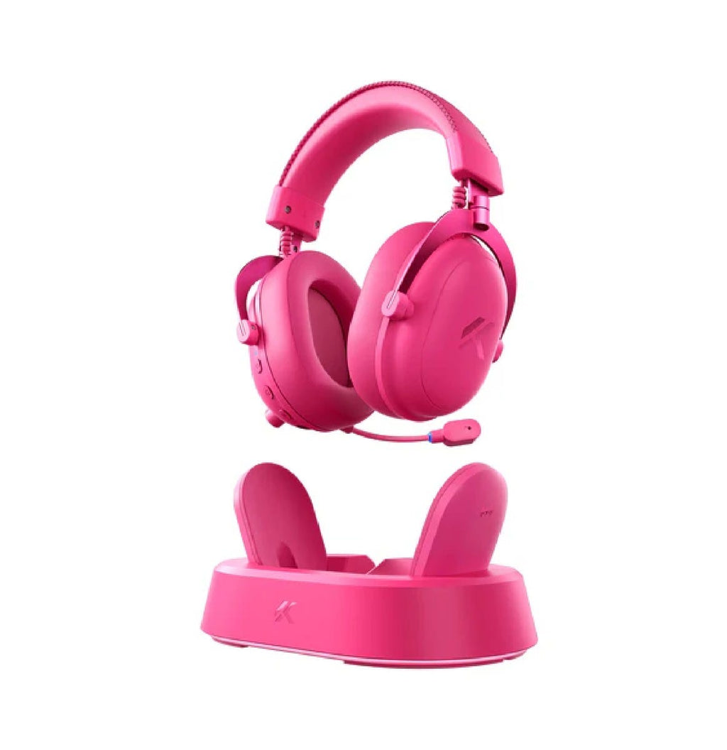 MCHOSE V9 Turbo+ Wireless RGB Gaming Headset with Charging Station (Berry Red)