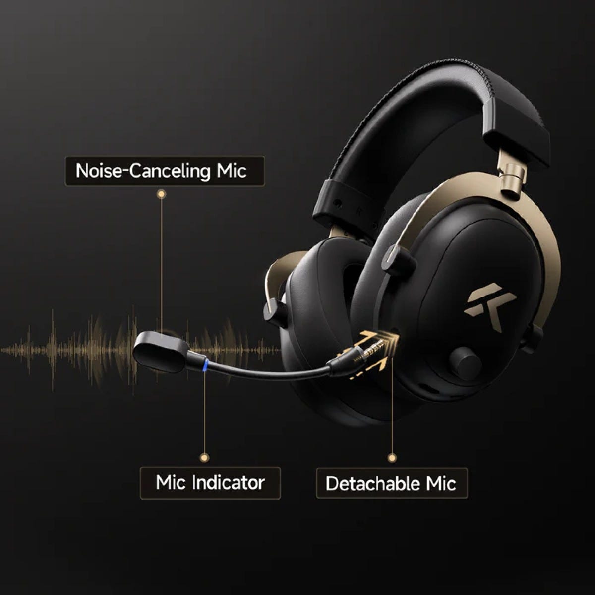MCHOSE V9 Turbo+ Wireless RGB Gaming Headset with Charging Station (Black Gold)