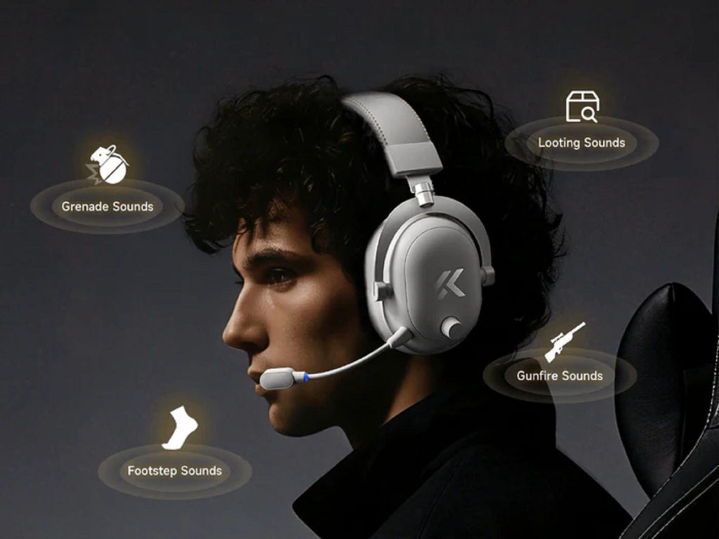 MCHOSE V9 Turbo+ Wireless RGB Gaming Headset with Charging Station (Icy White)