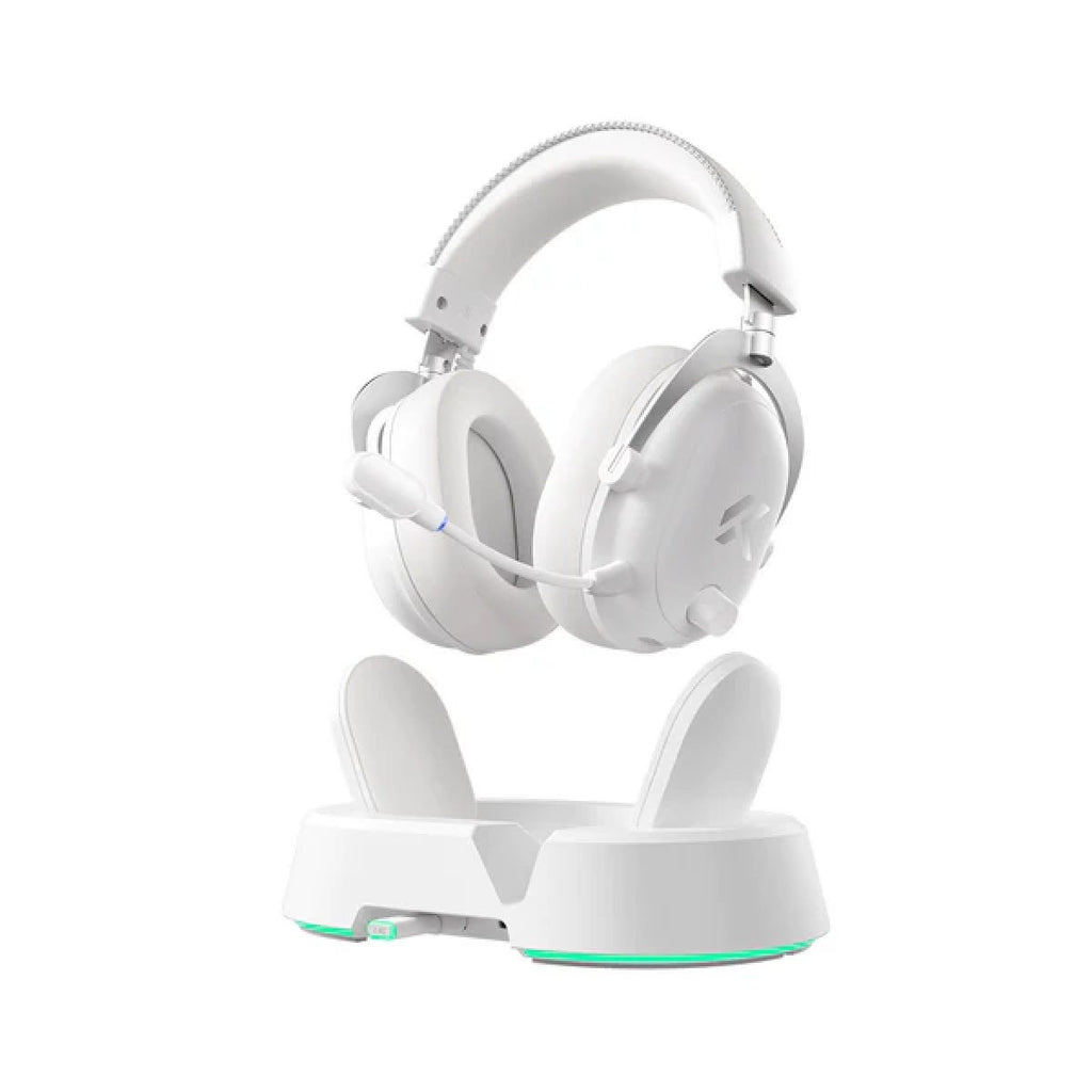 MCHOSE V9 Turbo+ Wireless RGB Gaming Headset with Charging Station (Icy White)