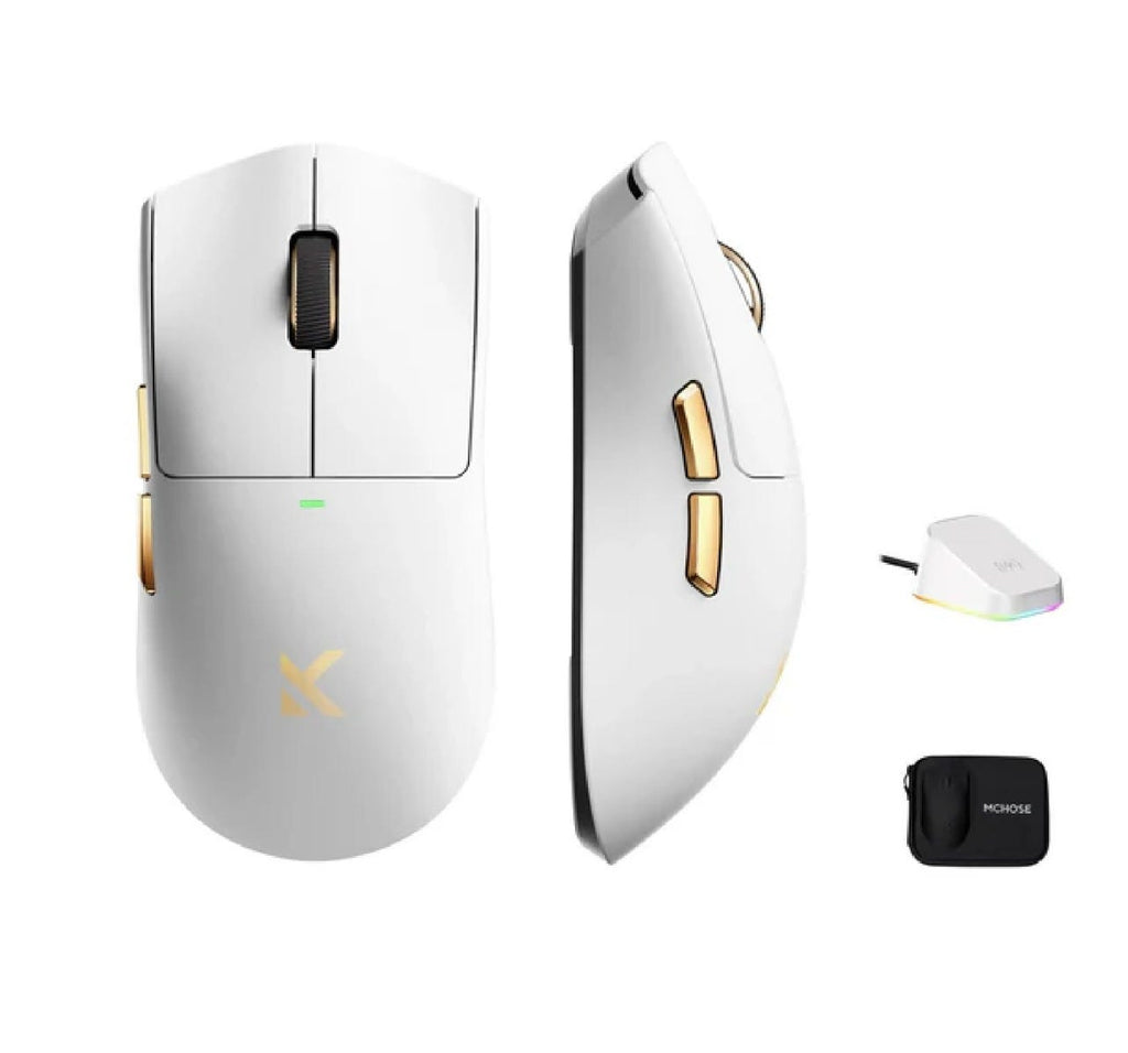 MCHOSE K7 Ultra 8K Wireless Mouse with Charging Dock and Case (White Gold)