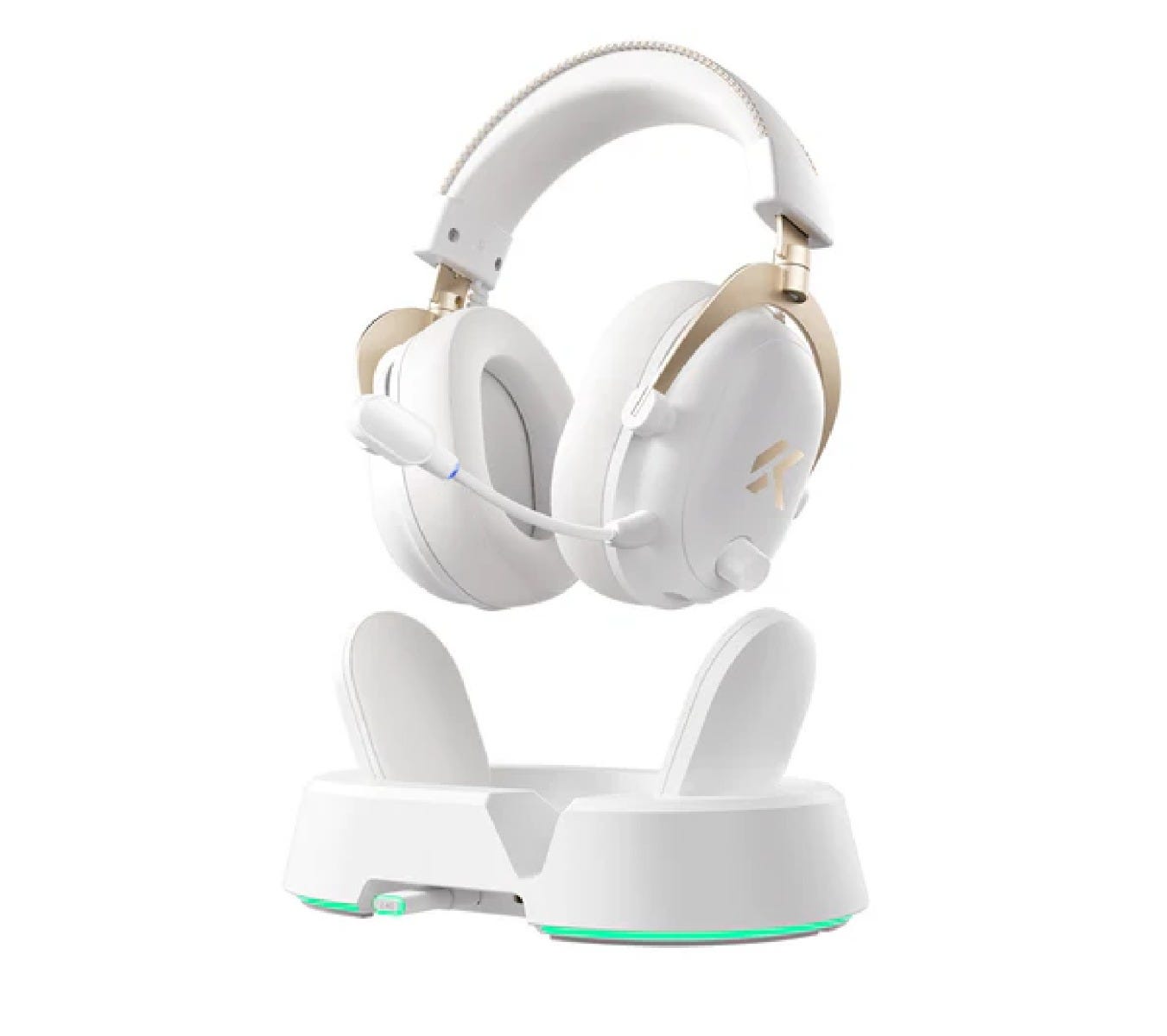 MCHOSE V9 Turbo+ Wireless RGB Gaming Headset with Charging Station (White Gold)