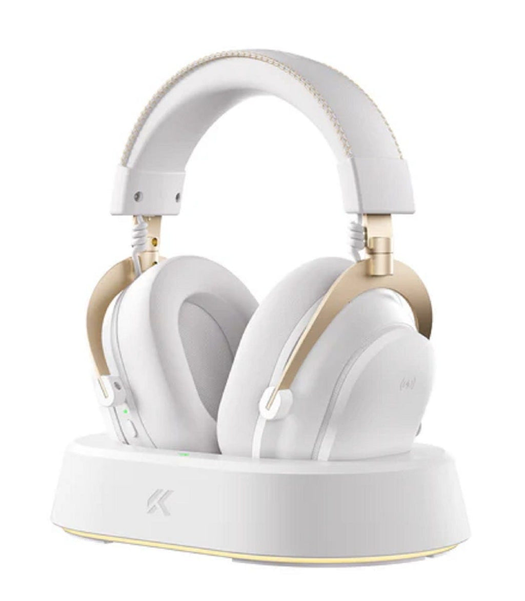 MCHOSE V9 Turbo+ Wireless RGB Gaming Headset with Charging Station (White Gold)