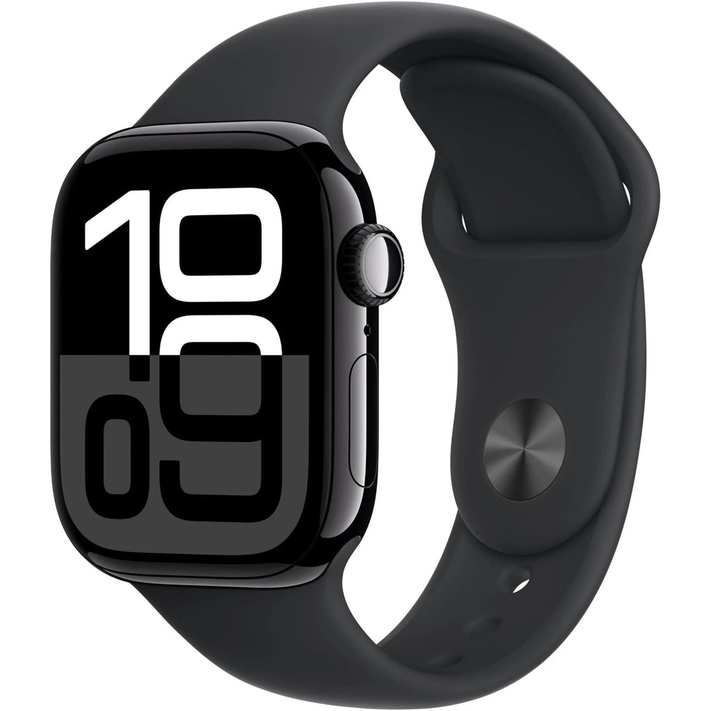 Apple Watch Series 10 42mm Jet Black Aluminium Case GPS + Cellular Sport Band (S/M) (Black)