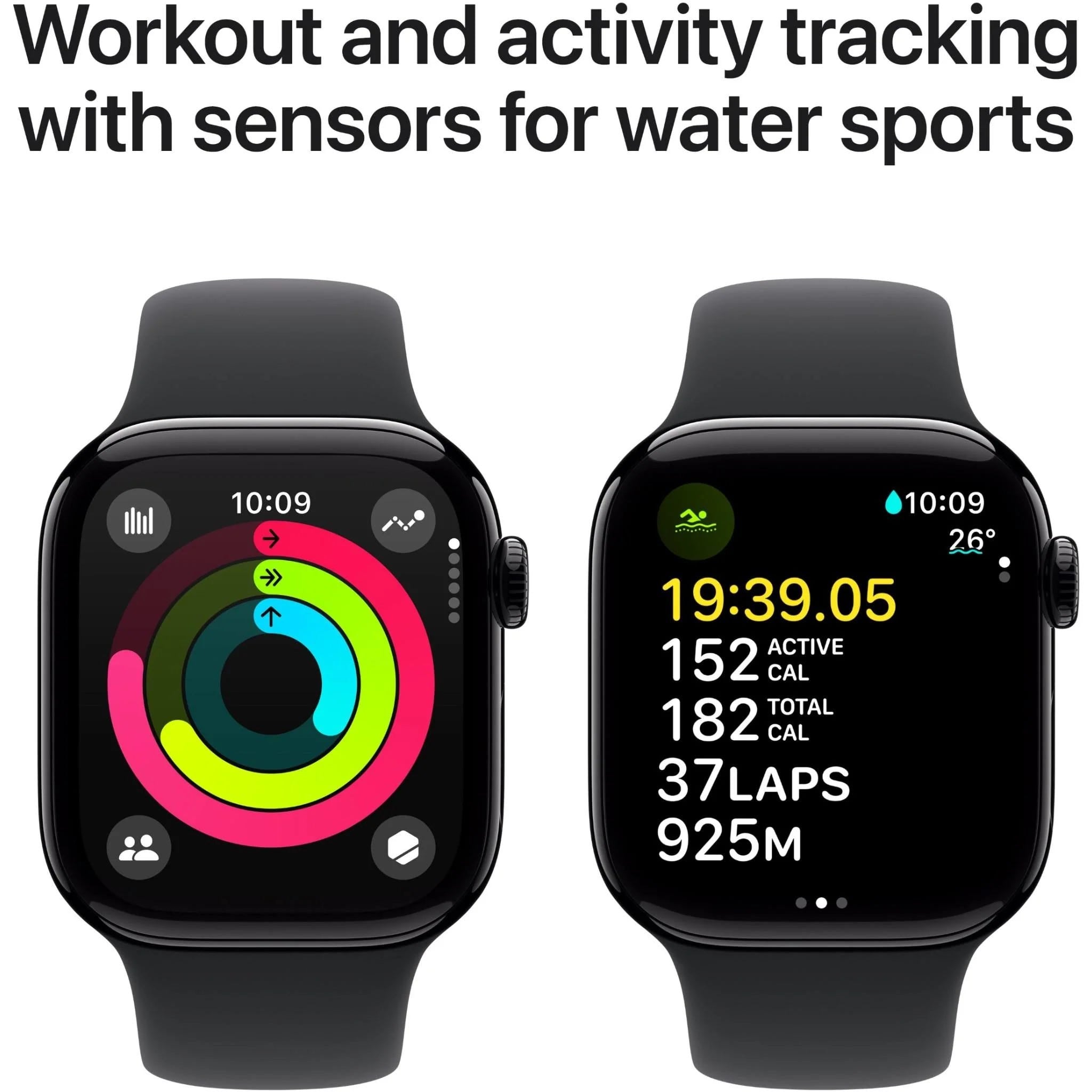Apple Watch Series 10 42mm Jet Black Aluminium Case GPS + Cellular Sport Band (S/M) (Black)