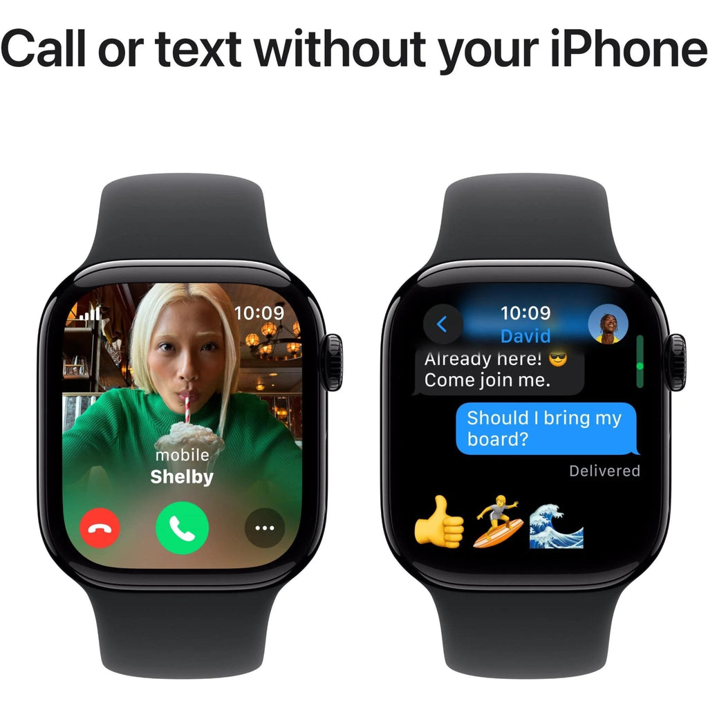 Apple Watch Series 10 42mm Jet Black Aluminium Case GPS + Cellular Sport Band (S/M) (Black)