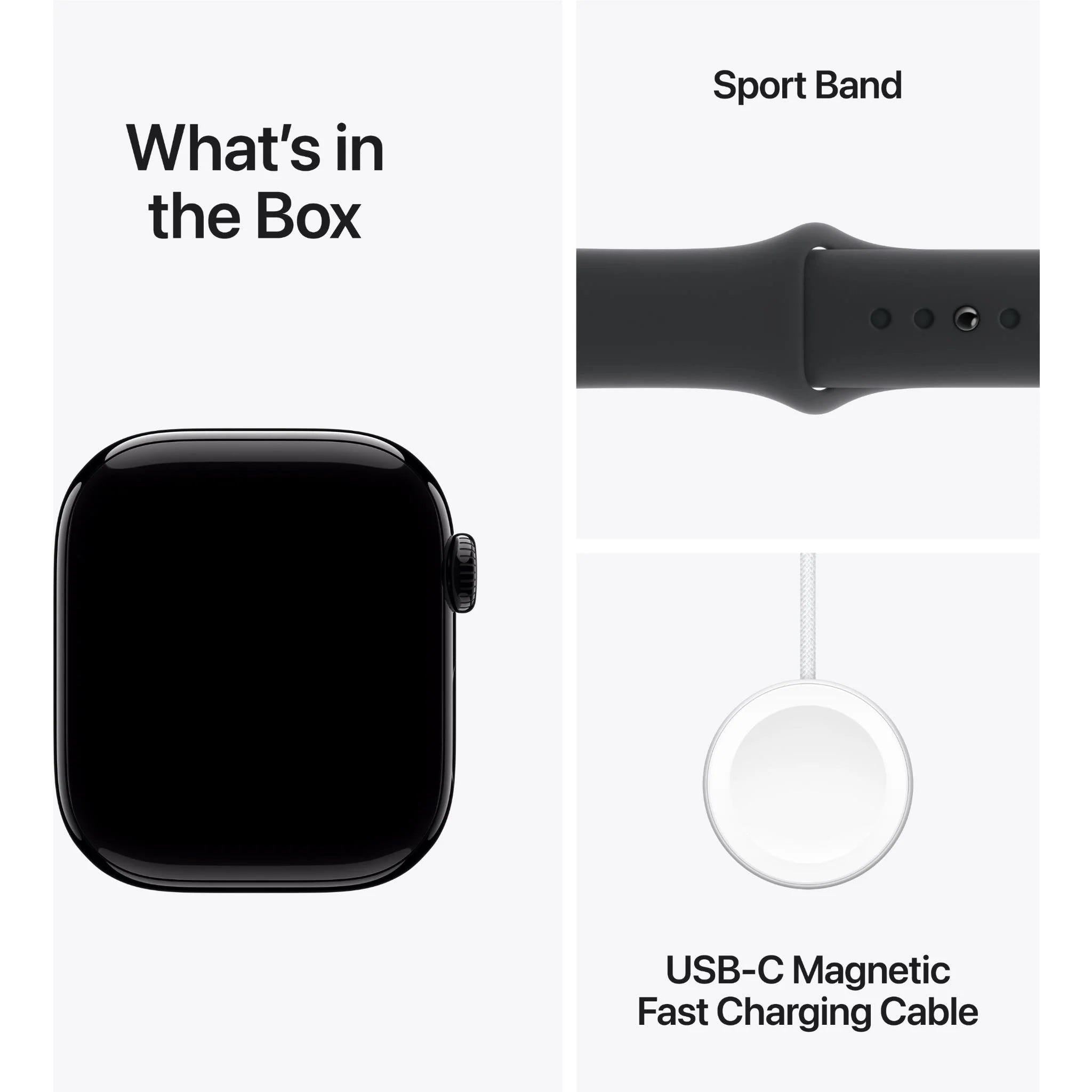 Apple Watch Series 10 42mm Jet Black Aluminium Case GPS + Cellular Sport Band (S/M) (Black)